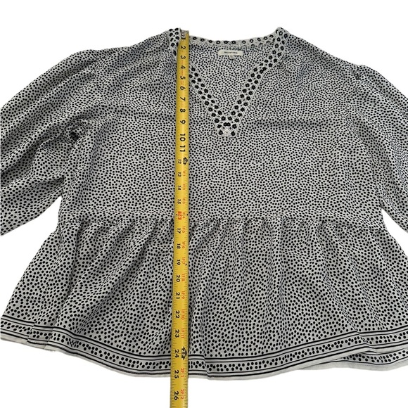 MAX STUDIO Blouse Polka Dot Eyelet V-Neck Balloon Sleeve Black White Size M - Picture 15 of 17